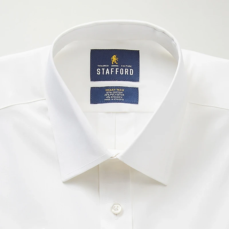 Stafford Smart Tech Mens Regular Fit Stretch Fabric Wrinkle Free Long Sleeve Dress Shirt