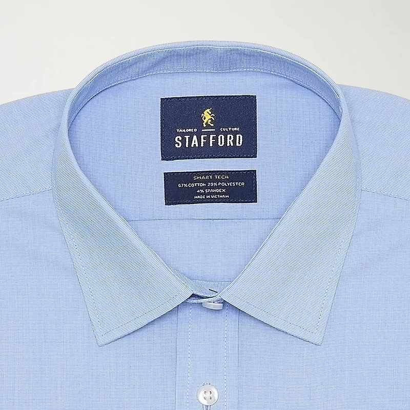 Stafford Smart Tech Mens Regular Fit Stretch Fabric Wrinkle Free Long Sleeve Dress Shirt