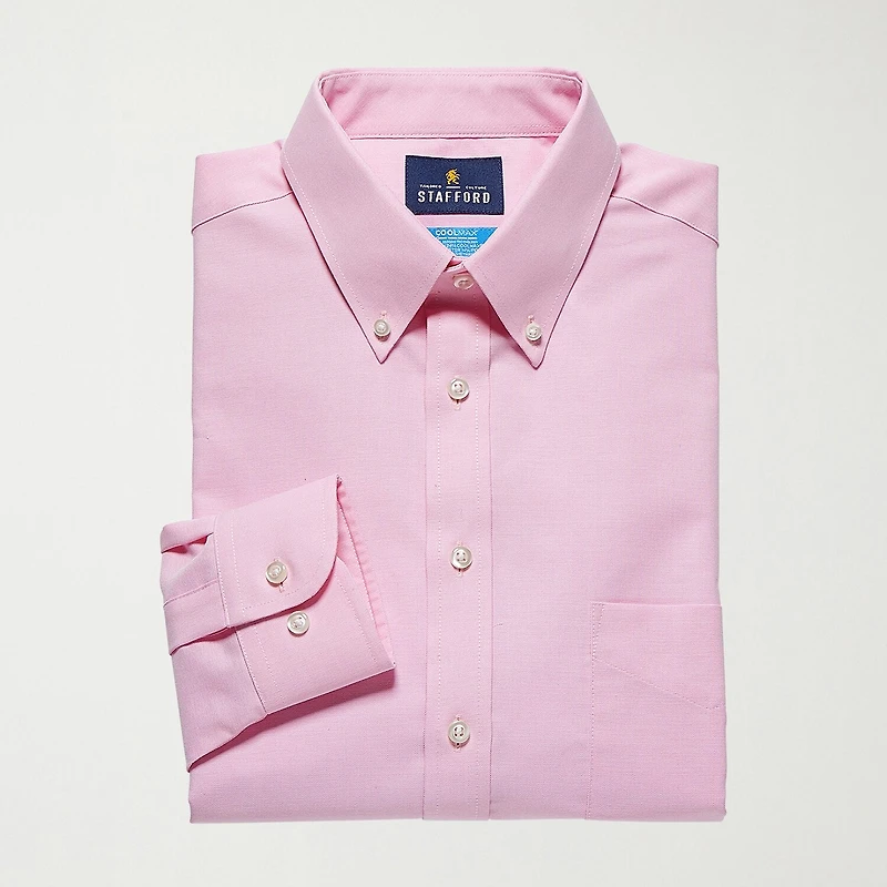 Stafford Coolmax All Season Ecomade Oxford Mens Regular Fit Stretch Fabric Wrinkle Free Long Sleeve Dress Shirt