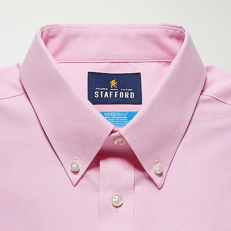 Stafford Coolmax All Season Ecomade Oxford Mens Regular Fit Stretch Fabric Wrinkle Free Long Sleeve Dress Shirt