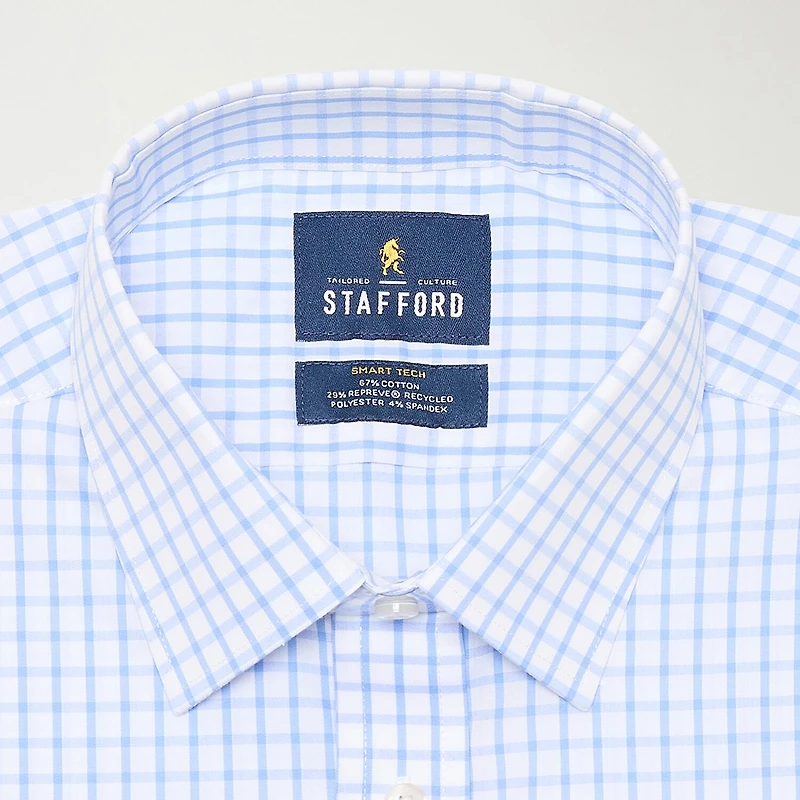Stafford Smart Tech Mens Slim Fit Stretch Fabric Wrinkle Free Long Sleeve Dress Shirt