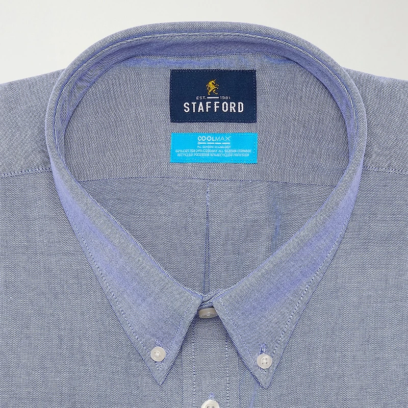 Stafford Big and Tall Coolmax All Season Oxford Mens Button Down Collar Long Sleeve Stretch Fabric Wrinkle Free Dress Shirt