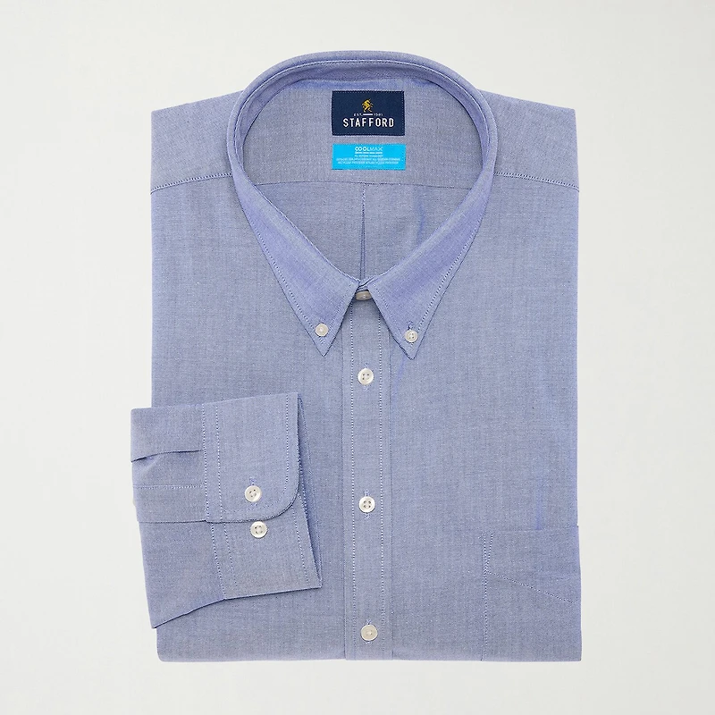 Stafford Big and Tall Coolmax All Season Oxford Mens Button Down Collar Long Sleeve Stretch Fabric Wrinkle Free Dress Shirt