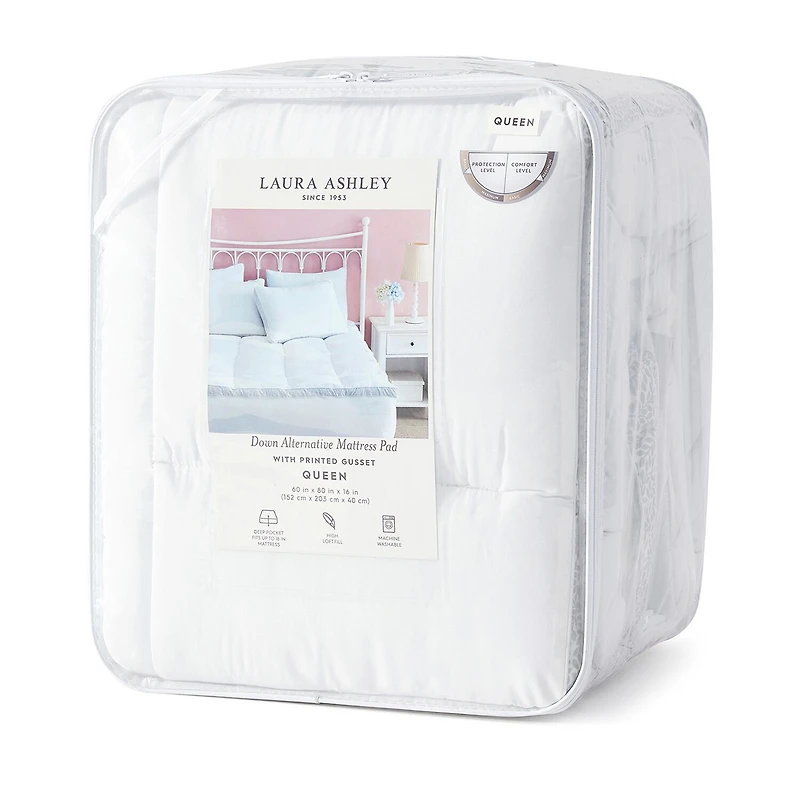 Laura Ashley Down Alternative Mattress Pad With Printed Gusset