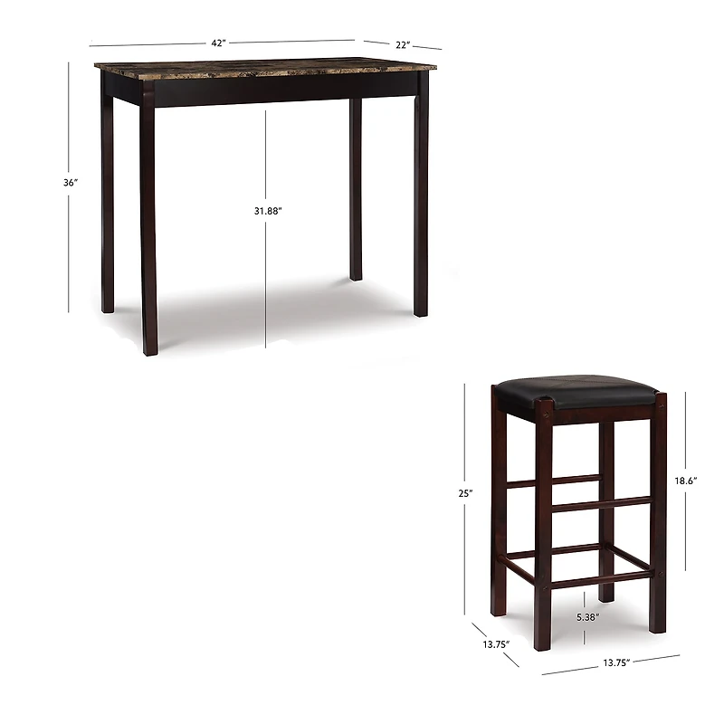 Linon Faux Stone Paper Wrapped Top 3-pc. Pub Set