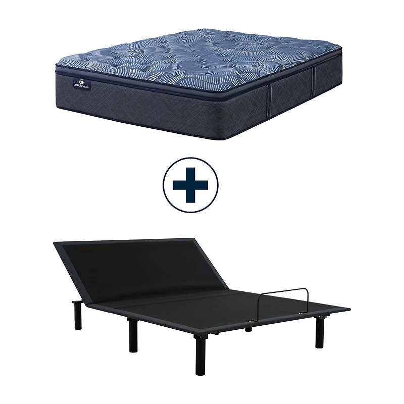 Serta Perfect Sleeper Cobalt Calm 15.25" Plush Pillow Top - Mattress + Adjustable Base