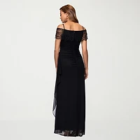 DJ Jaz Womens Straight Neck Short Sleeve Off the Shoulder Beaded Fitted Gown