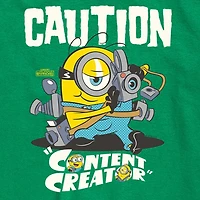 Caution Content Creator Little & Big Kid Boys Crew Neck Short Sleeve Regular Fit Minions Graphic T-Shirt