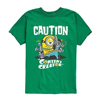 Caution Content Creator Little & Big Kid Boys Crew Neck Short Sleeve Regular Fit Minions Graphic T-Shirt