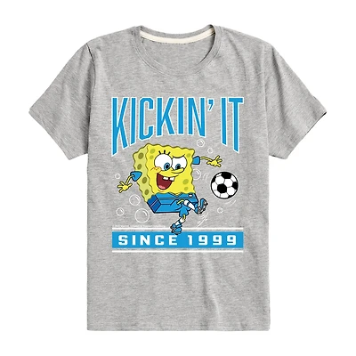 Kickin It Since 1999 Little & Big Kid Boys Crew Neck Short Sleeve Regular Fit Spongebob Graphic T-Shirt
