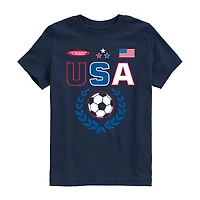 Usa Soccer Little & Big Kid Boys Crew Neck Short Sleeve Regular Fit Graphic T-Shirt