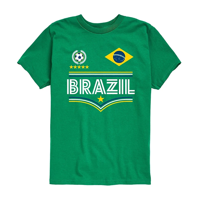 Brazil Soccer Little & Big Kid Boys Crew Neck Short Sleeve Regular Fit Graphic T-Shirt