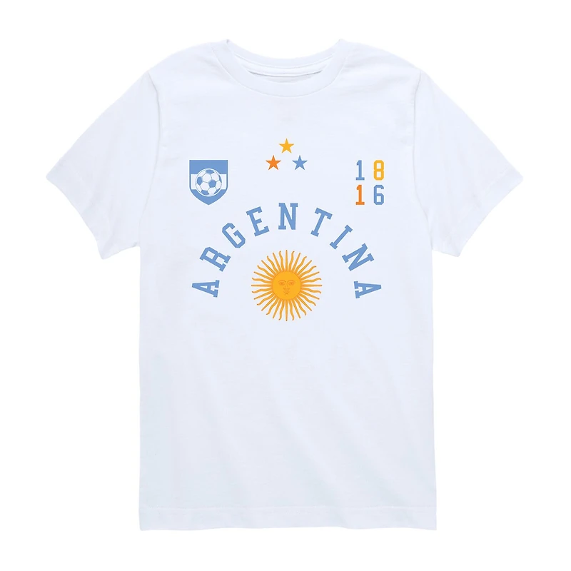 Argentina Soccer Little & Big Kid Boys Crew Neck Short Sleeve Regular Fit Graphic T-Shirt