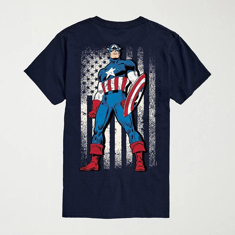 Novelty Mens Crew Neck Short Sleeve Regular Fit Captain America Marvel Graphic T-Shirt