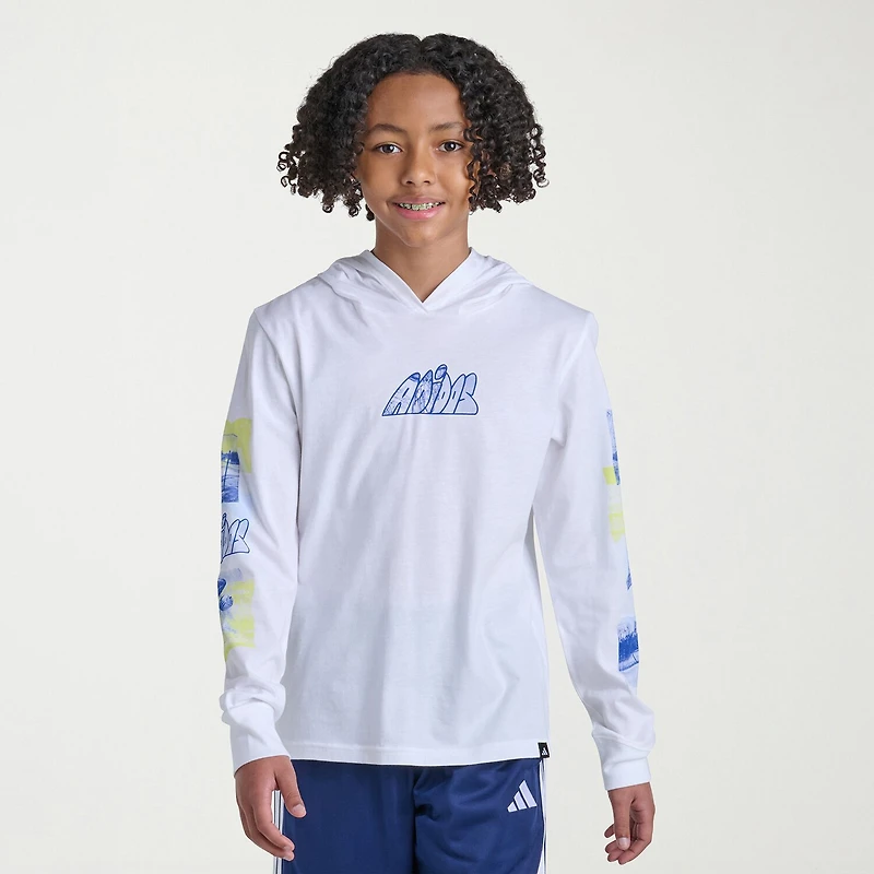 adidas Big Kid Boys Hooded Long Sleeve Regular Fit Graphic T-Shirt