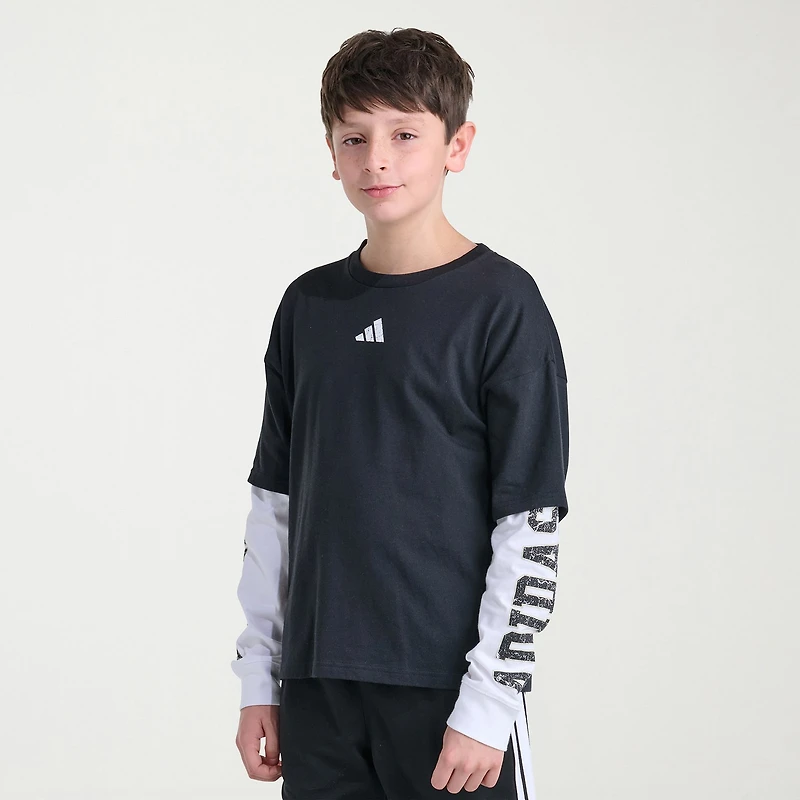 adidas Big Kid Boys Crew Neck Long Sleeve Regular Fit Graphic T-Shirt