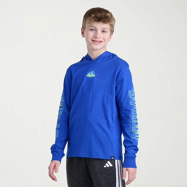 adidas Big Kid Boys Hooded Long Sleeve Regular Fit Graphic T-Shirt