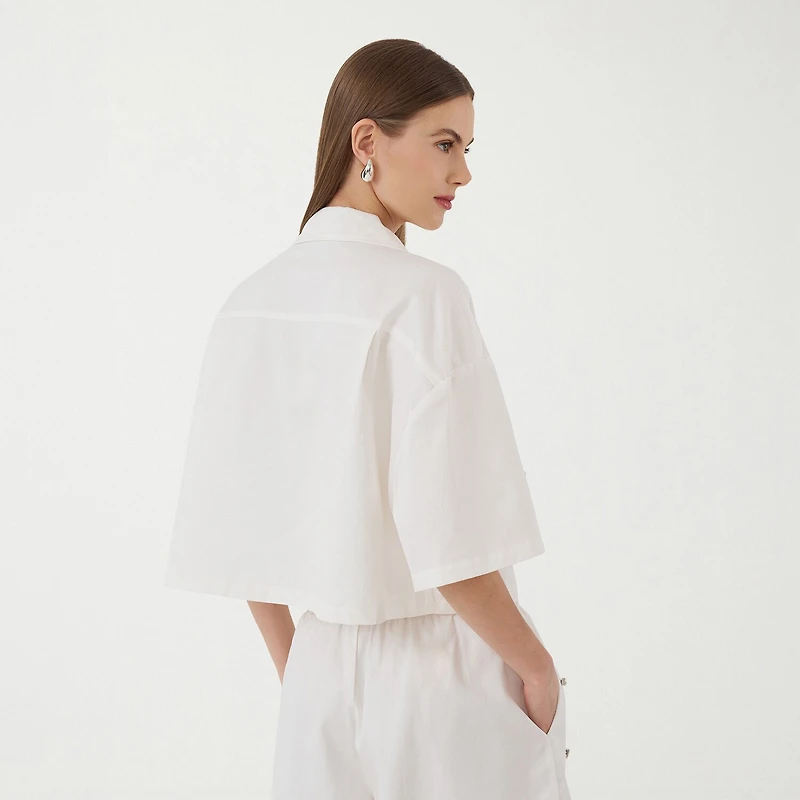 RM Rebecca Minkoff Womens Short Sleeve Boxy Fit Button-Down Shirt