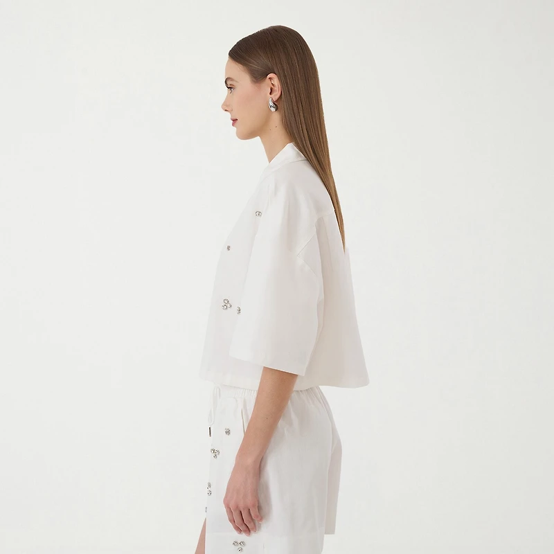 RM Rebecca Minkoff Womens Short Sleeve Boxy Fit Button-Down Shirt