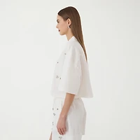 RM Rebecca Minkoff Womens Short Sleeve Boxy Fit Button-Down Shirt