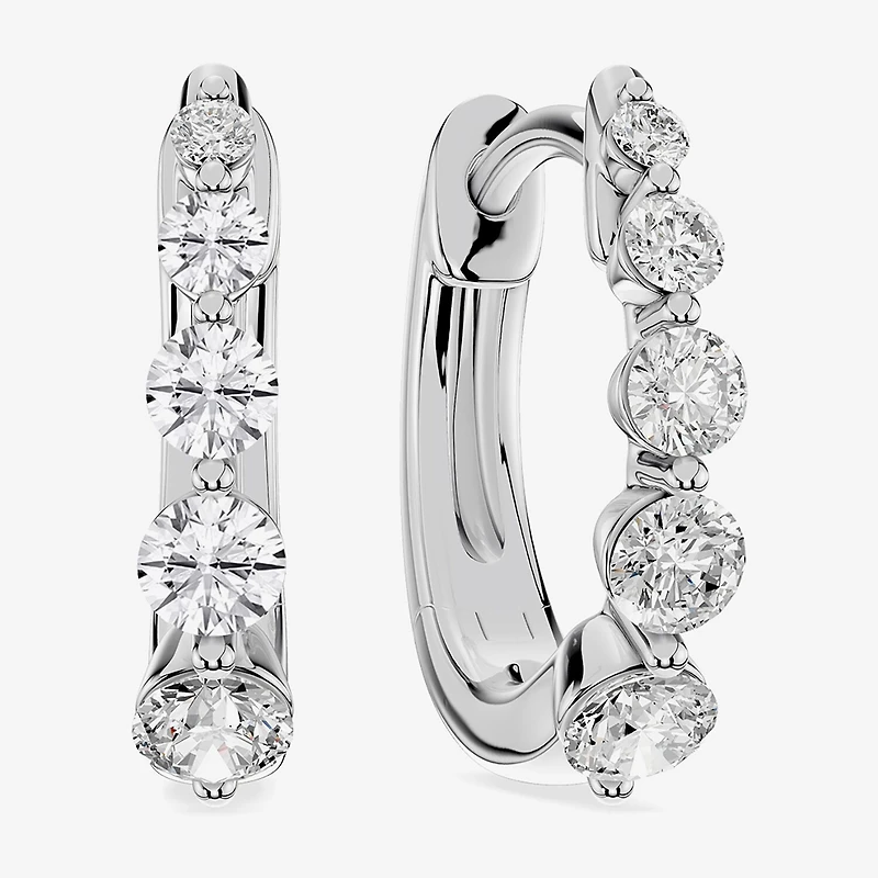Limited Quantities! (F / Si1) Womens 1/2 CT. T.W. Lab Grown White Diamond Sterling Silver 12.6mm Hoop Earrings