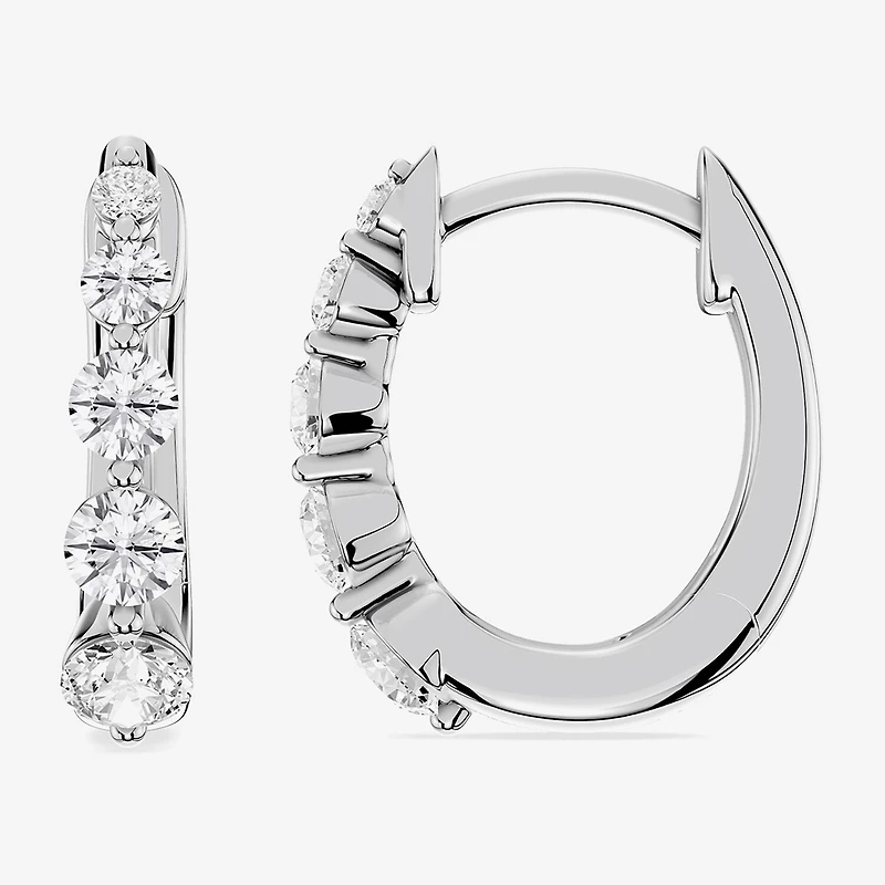 Limited Quantities! (F / Si1) Womens 1/2 CT. T.W. Lab Grown White Diamond Sterling Silver 12.6mm Hoop Earrings