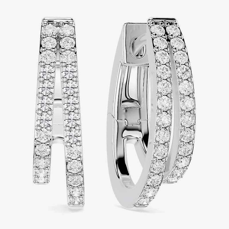 Limited Quantities! (F / Si1) Womens 1/2 CT. T.W. Lab Grown White Diamond Sterling Silver 17.4mm Hoop Earrings