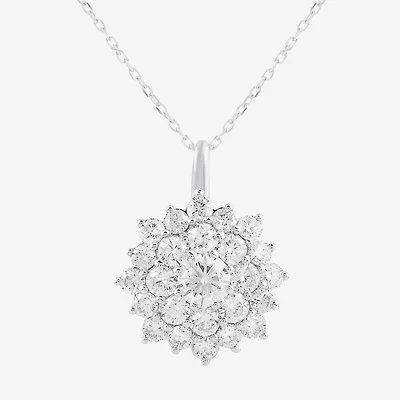 (G / I1) Womens 2 CT. Lab Grown White Diamond 10K Gold Flower 18 Inch Pendant Necklace