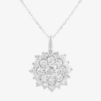 (G / I1) Womens 2 CT. Lab Grown White Diamond 10K Gold Flower 18 Inch Pendant Necklace