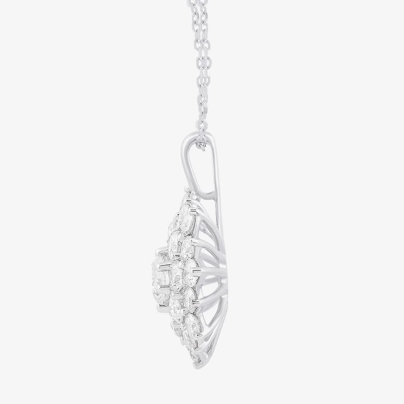(G / I1) Womens 2 CT. Lab Grown White Diamond 10K Gold Flower 18 Inch Pendant Necklace