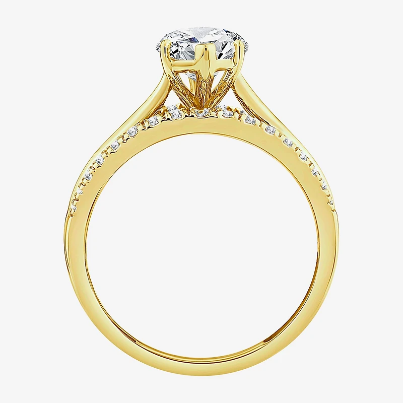 (F / Vs2) Womens 3 CT. T.W. Lab Grown White Diamond 10K Gold Marquise Side Stone Engagement Ring