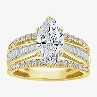 (F / Vs2) Womens 3 CT. T.W. Lab Grown White Diamond 10K Gold Marquise Side Stone Engagement Ring