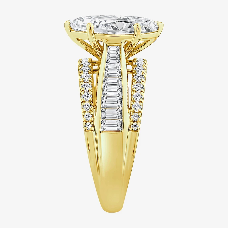 (F / Vs2) Womens 3 CT. T.W. Lab Grown White Diamond 10K Gold Marquise Side Stone Engagement Ring