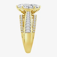 (F / Vs2) Womens 3 CT. T.W. Lab Grown White Diamond 10K Gold Marquise Side Stone Engagement Ring
