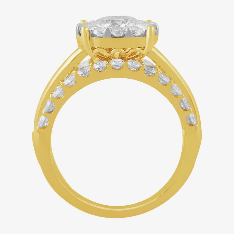 (G / Si2) Womens 3 1/2 CT. T.W Lab Grown White Diamond 10K Gold Round Side Stone Wedding Bridal Set