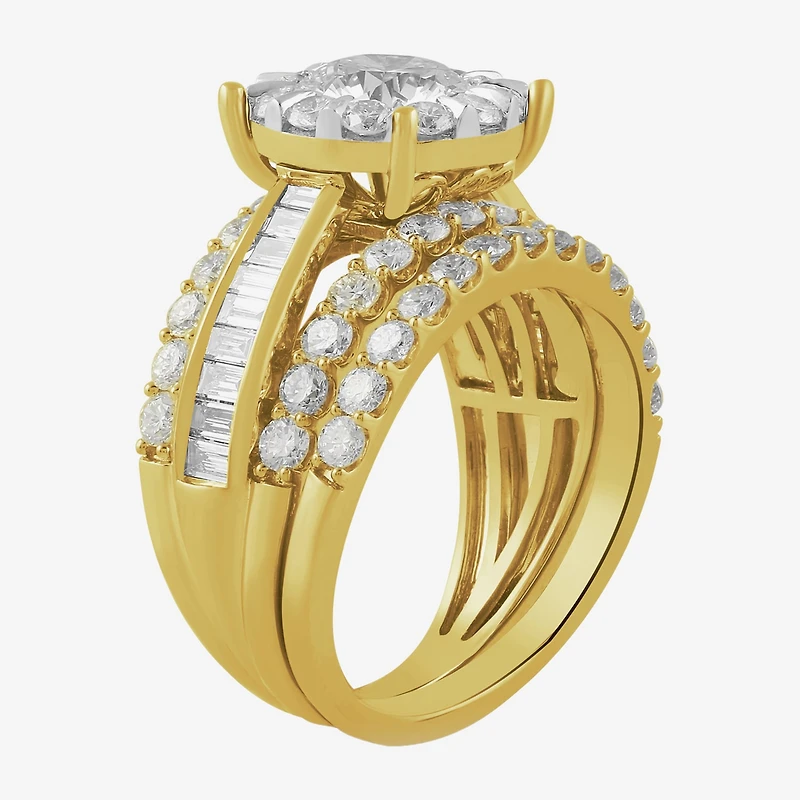(G / Si2) Womens 3 1/2 CT. T.W Lab Grown White Diamond 10K Gold Round Side Stone Wedding Bridal Set