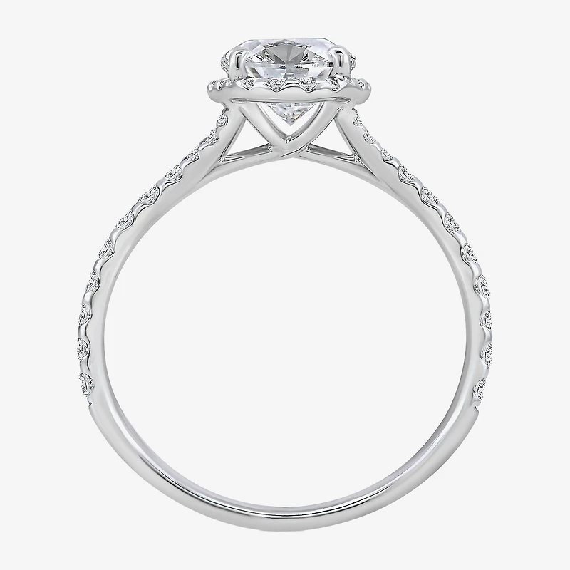(I / Si2) Womens 2 1/2 CT. T.W. Lab Grown White Diamond Sterling Silver Oval Side Stone Halo Engagement Ring