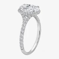 (I / Si2) Womens 2 1/2 CT. T.W. Lab Grown White Diamond Sterling Silver Oval Side Stone Halo Engagement Ring