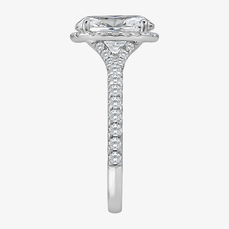 (I / Si2) Womens 2 1/2 CT. T.W. Lab Grown White Diamond Sterling Silver Oval Side Stone Halo Engagement Ring