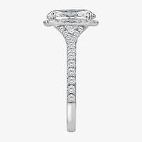 (I / Si2) Womens 2 1/2 CT. T.W. Lab Grown White Diamond Sterling Silver Oval Side Stone Halo Engagement Ring