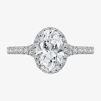 (I / Si2) Womens 2 1/2 CT. T.W. Lab Grown White Diamond Sterling Silver Oval Side Stone Halo Engagement Ring