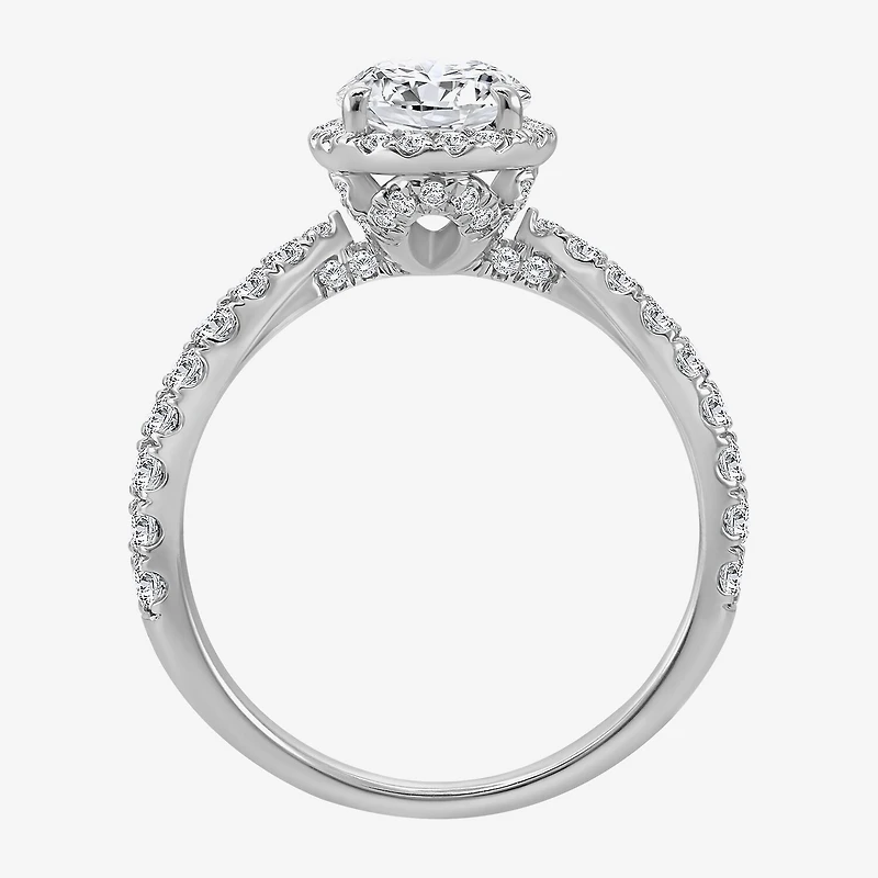 (I / Si2) Womens 2 1/2 CT. T.W. Lab Grown White Diamond Sterling Silver Oval Side Stone Halo Engagement Ring