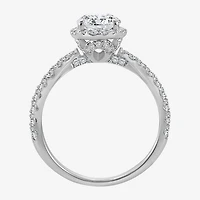 (I / Si2) Womens 2 1/2 CT. T.W. Lab Grown White Diamond Sterling Silver Oval Side Stone Halo Engagement Ring