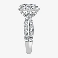(I / Si2) Womens 2 1/2 CT. T.W. Lab Grown White Diamond Sterling Silver Oval Side Stone Halo Engagement Ring