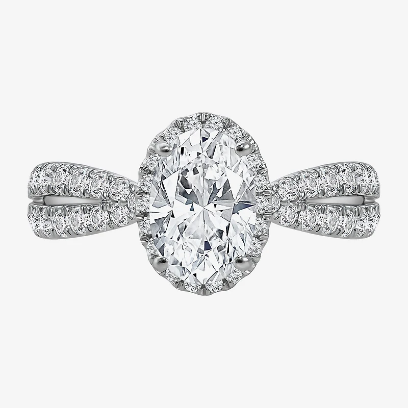 (I / Si2) Womens 2 1/2 CT. T.W. Lab Grown White Diamond Sterling Silver Oval Side Stone Halo Engagement Ring