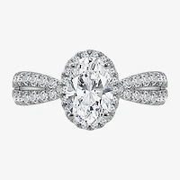 (I / Si2) Womens 2 1/2 CT. T.W. Lab Grown White Diamond Sterling Silver Oval Side Stone Halo Engagement Ring