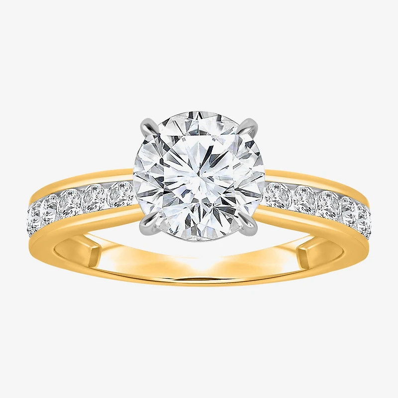 (I / Si2) Womens 2 CT. T.W. Lab Grown White Diamond Round Side Stone Engagement Ring