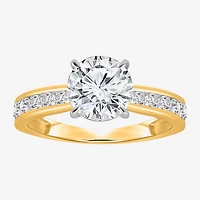 (I / Si2) Womens 2 CT. T.W. Lab Grown White Diamond Round Side Stone Engagement Ring