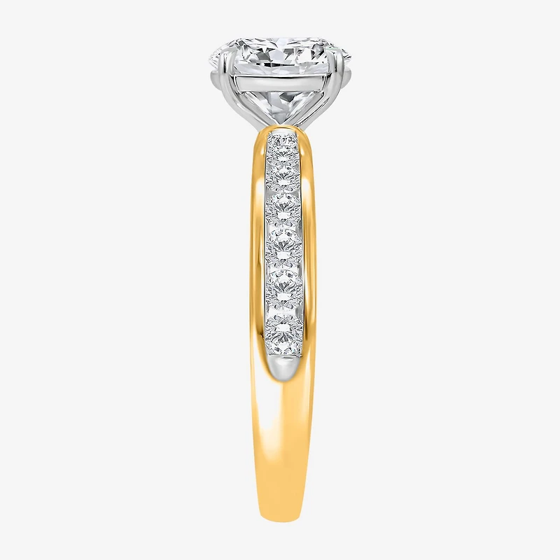 (I / Si2) Womens 2 CT. T.W. Lab Grown White Diamond Round Side Stone Engagement Ring
