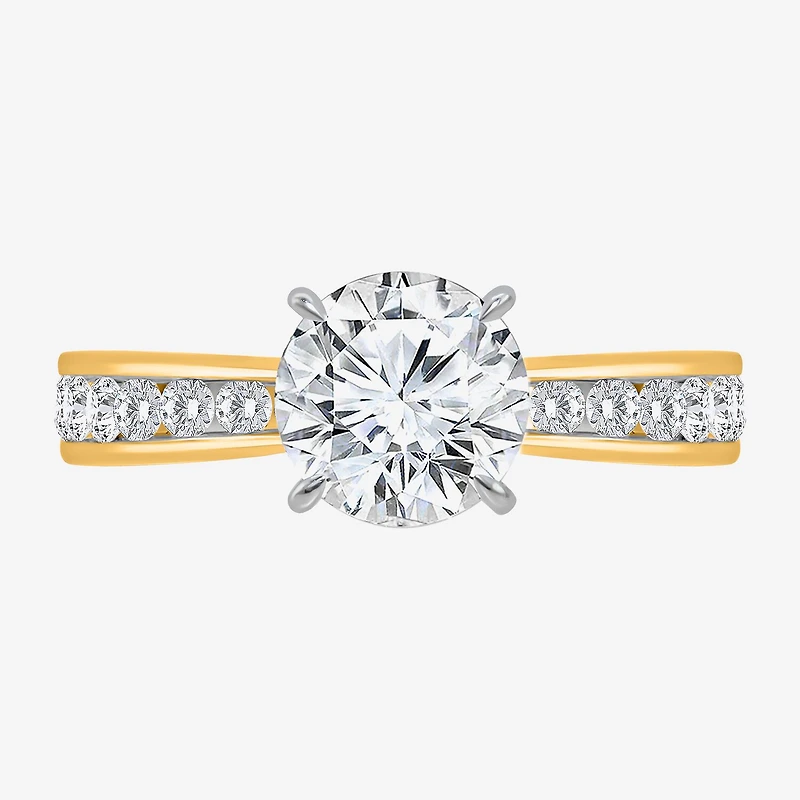 (I / Si2) Womens 2 CT. T.W. Lab Grown White Diamond Round Side Stone Engagement Ring